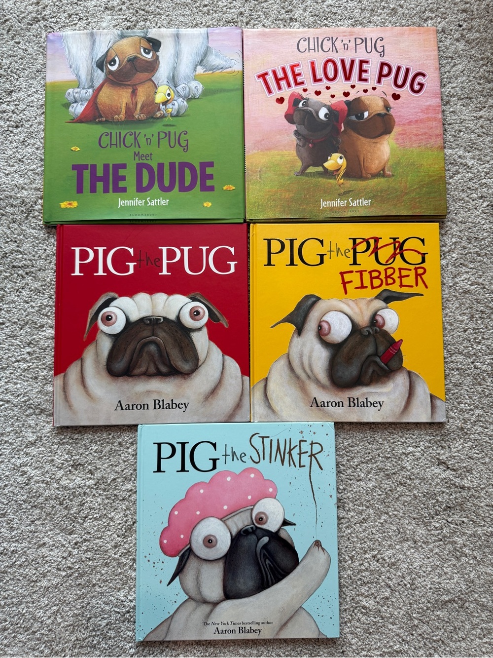 Pig the Pug & Chick the Pug Children's Books Lot of 5 hard copies.